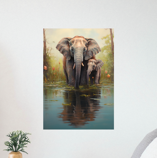 Mama y bebe elefante en el agua